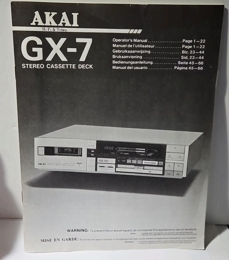 Vtg AKAI GX-7 GX7 Stereo Cassette Tape Deck Recorder OWNERS INSTRUCTION MANUAL